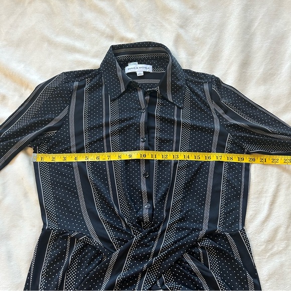 Emma & Michele | Button Down Front Tie Black & White Midi Dress Size L - Picture 9 of 14